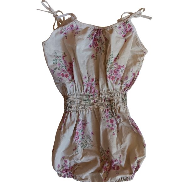 Vintage Floral 2T 3T Baby Romper With Bow Straps & Smocked Waist - Picture 1 of 4